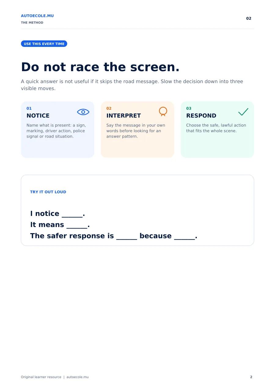 Preview page showing the notice interpret respond learner method